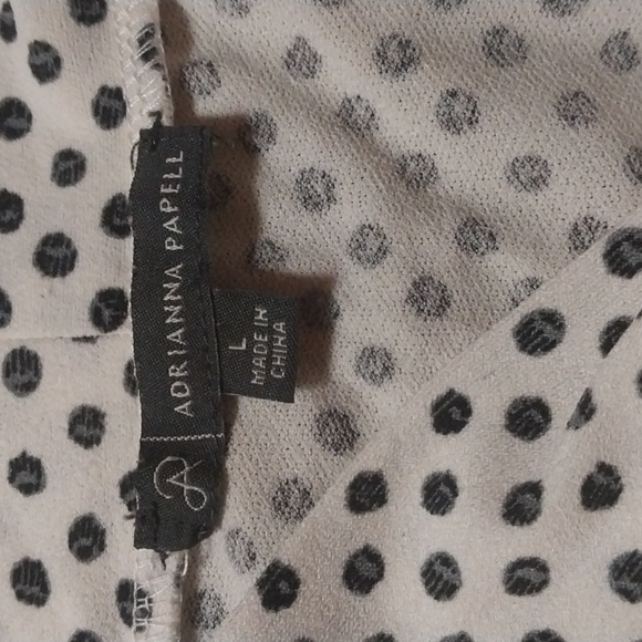 Adrianna Papell Polka dot Tie Flutter Sleeve Top L Short Sleeve White Blouse - Picture 7 of 9